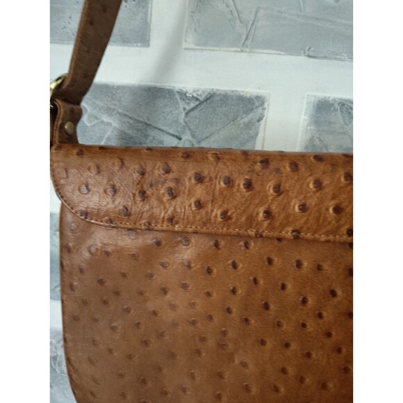 Lederer De Paris Vintage Shoulder Bag Leather Ostrich Print Embellished Tan Y2K - Picture 5 of 15